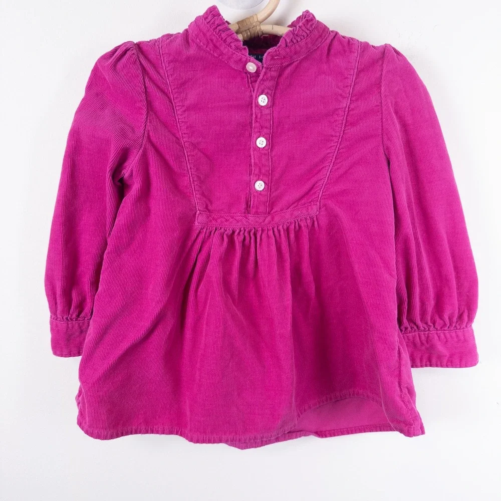 Ralph Lauren Corduroy Top Kids 24M Pink Ruffle Neck Button‎ Front Long Sleeve